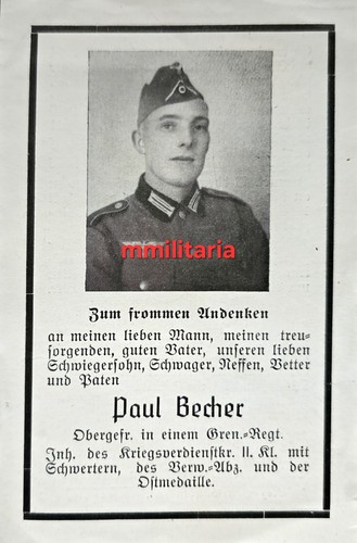 Sterbebild wwii obergefreiter - sterbebild,